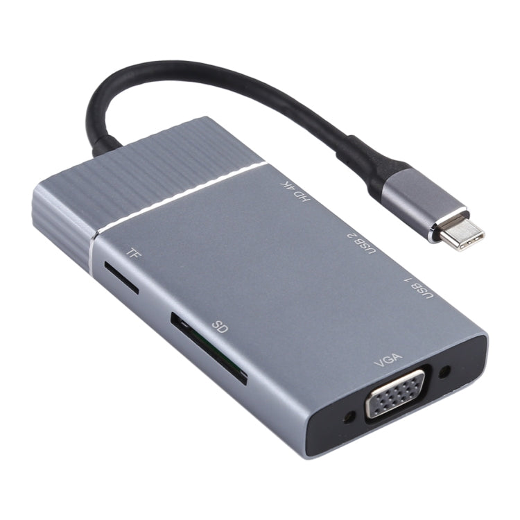 Estação de ancoragem multifunções USB-C 7 em 1 USB 3.0 duplo + TF/SD + HDMI/VGA + jack 3,5mm + Tipo-C / USB-C, 2xUSB3.0+TF/SD+HDMI/VGA+3.5mm
