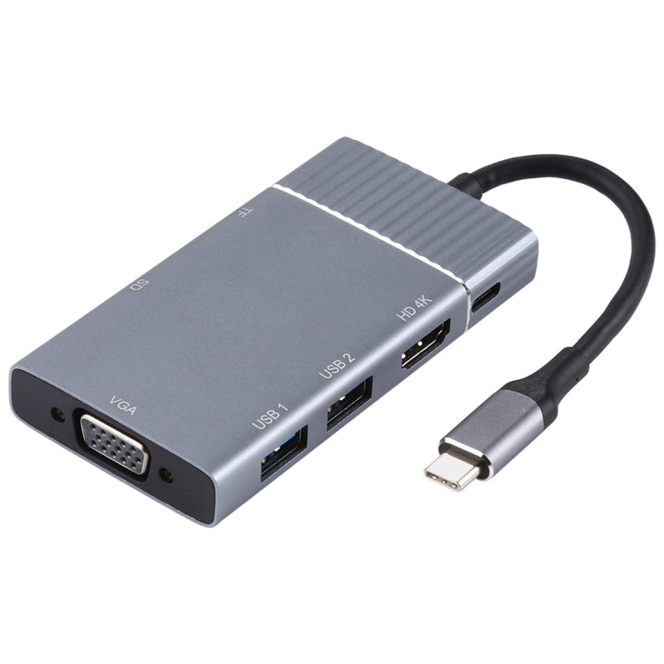 Estação de ancoragem multifunções USB-C 7 em 1 USB 3.0 duplo + TF/SD + HDMI/VGA + jack 3,5mm + Tipo-C / USB-C, 2xUSB3.0+TF/SD+HDMI/VGA+3.5mm