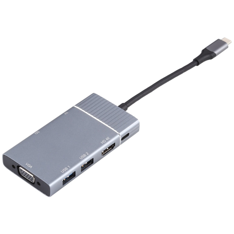 Estação de ancoragem multifunções USB-C 7 em 1 USB 3.0 duplo + TF/SD + HDMI/VGA + jack 3,5mm + Tipo-C / USB-C, 2xUSB3.0+TF/SD+HDMI/VGA+3.5mm
