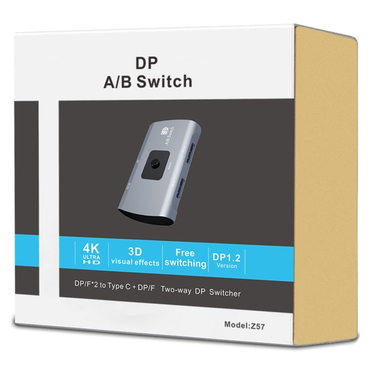 Comutador DP bidirecional Z57 DP fêmea x 2 para USB-C / Tipo-C + DP fêmea, Z57