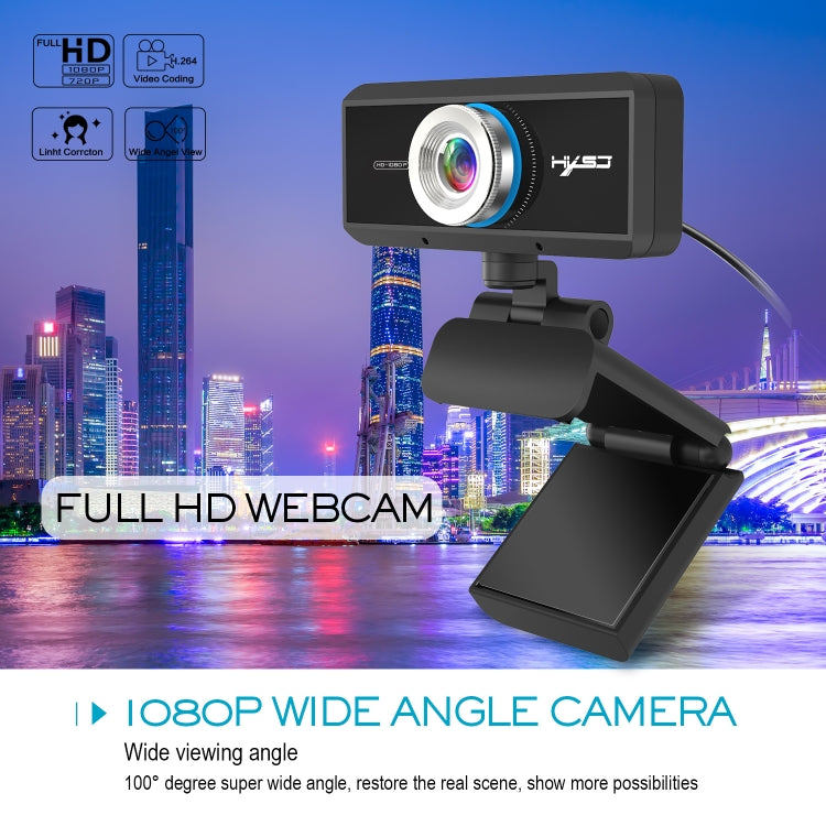 HXSJ S4 Webcam de Vídeo HD 1080P Ajustável 180 Graus com Foco Manual para PC com Microfone