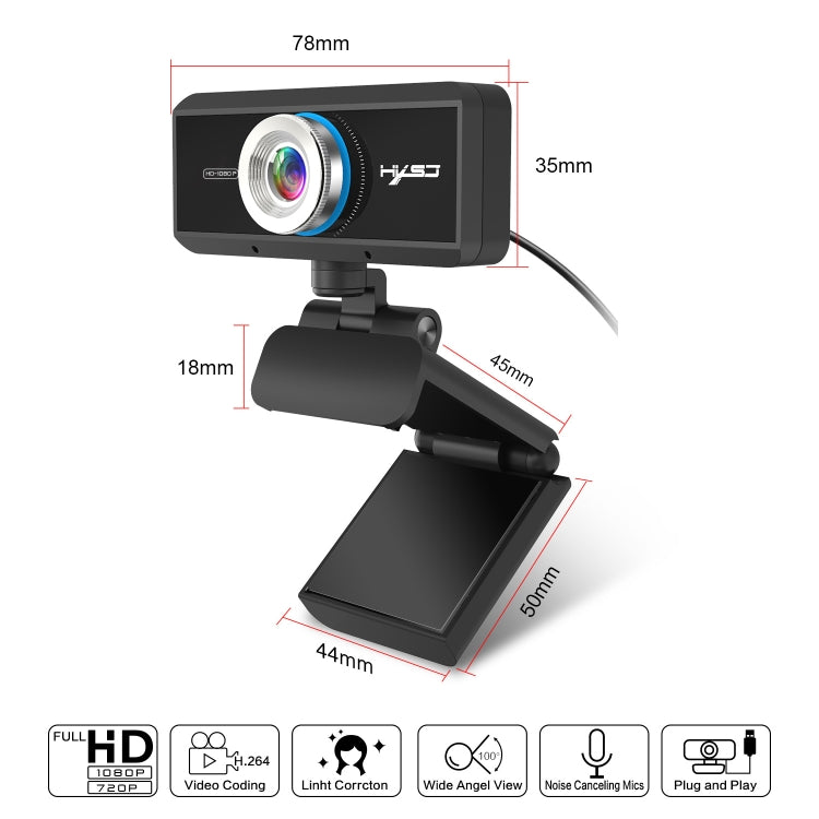 HXSJ S4 Webcam de Vídeo HD 1080P Ajustável 180 Graus com Foco Manual para PC com Microfone
