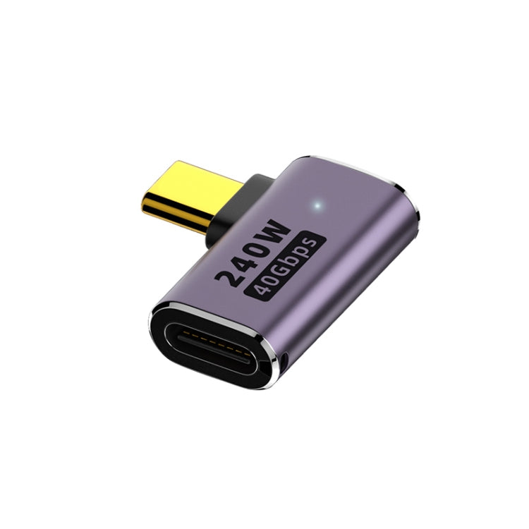 Adaptador lateral USB-C/Tipo-C fêmea para USB-C/Tipo-C macho 240W 40Gbps com luz, adaptador lateral