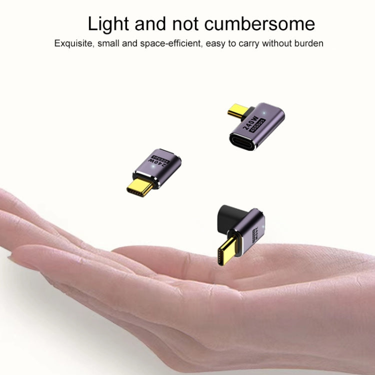 Adaptador vertical USB-C/Type-C fêmea para USB-C/Type-C macho 240W 40Gbps com luz, adaptador de ângulo vertical