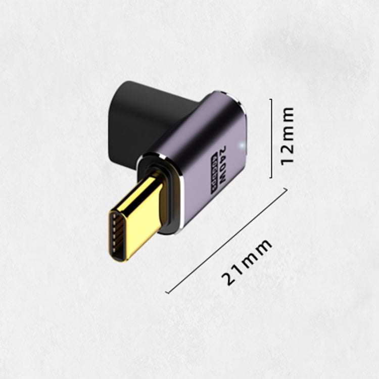 Adaptador de dobra para cima e para baixo USB-C/Tipo-C fêmea para USB-C/Tipo-C macho 240W 40Gbps com luz, adaptador de dobra para cima e para baixo