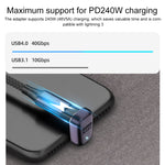 Adaptador USB-C/Tipo-C Fêmea para USB-C/Tipo-C Macho 240W 40Gbps Tipo U com Luz, Adaptador Tipo U