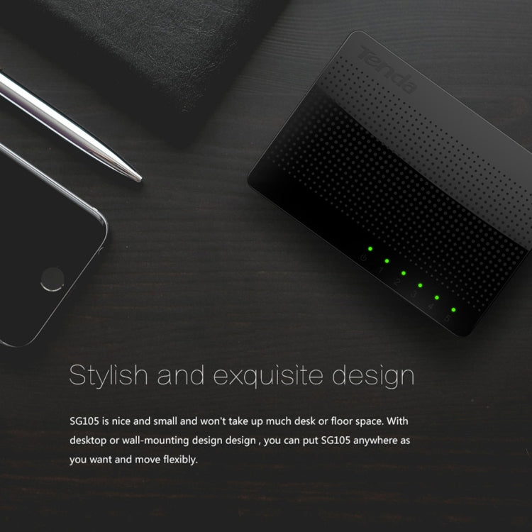 Comutador de Rede Gigabit Rápido Tenda SG105 Mini 5 Portas 1000Mbps LAN HUB, Tenda SG105 5 Portas Preto