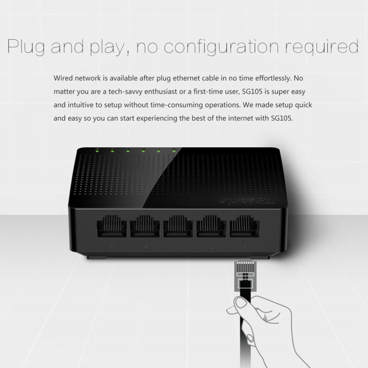 Comutador de Rede Gigabit Rápido Tenda SG105 Mini 5 Portas 1000Mbps LAN HUB, Tenda SG105 5 Portas Preto