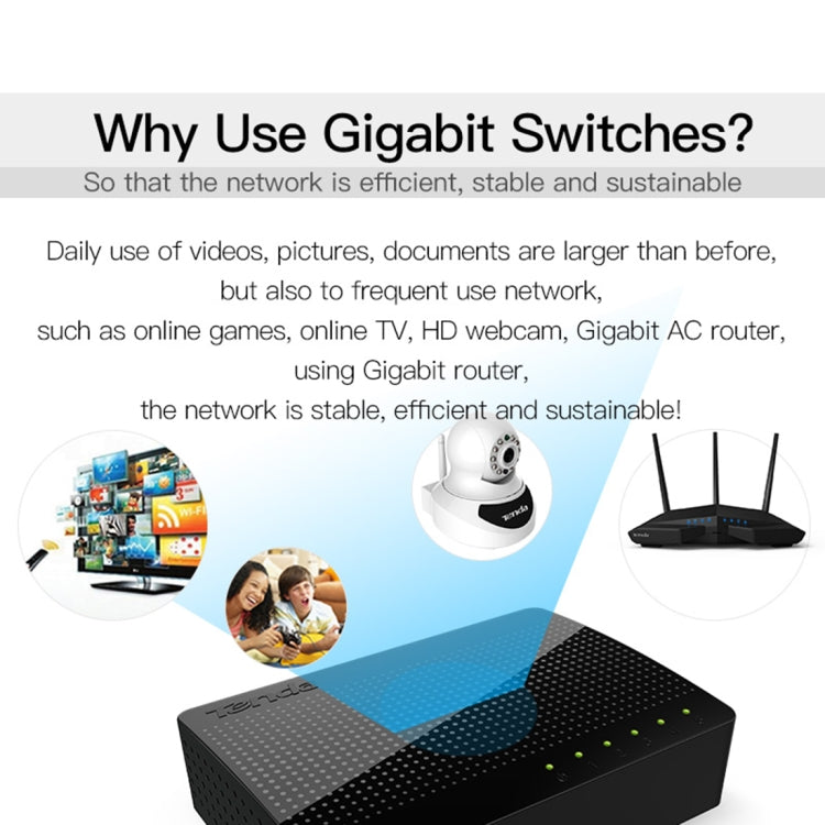 Comutador de Rede Gigabit Rápido Tenda SG105 Mini 5 Portas 1000Mbps LAN HUB, Tenda SG105 5 Portas Preto