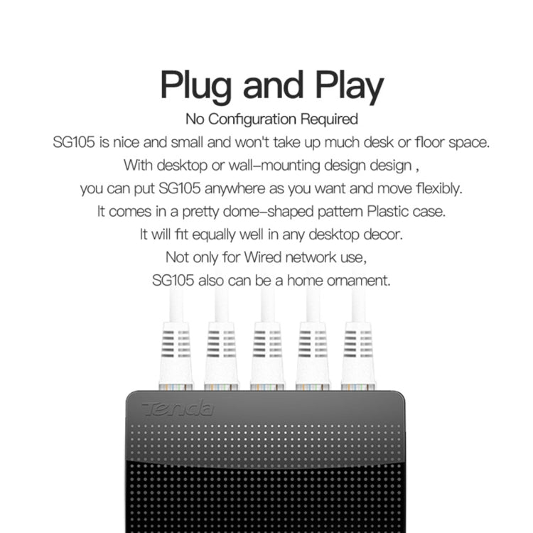 Comutador de Rede Gigabit Rápido Tenda SG105 Mini 5 Portas 1000Mbps LAN HUB, Tenda SG105 5 Portas Preto
