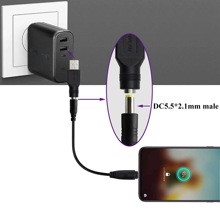 Adaptador Conector USB Macho para Plug Fêmea 5.5 x 2.1mm, USB Macho para 5.5 x 2.1mm