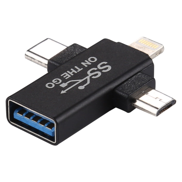 Adaptador multifuncional OTG 3 em 1 USB 3.0 para 8 pinos + Micro USB + USB-C / Type-C