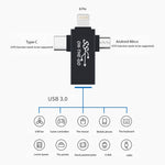 Adaptador multifuncional OTG 3 em 1 USB 3.0 para 8 pinos + Micro USB + USB-C / Type-C