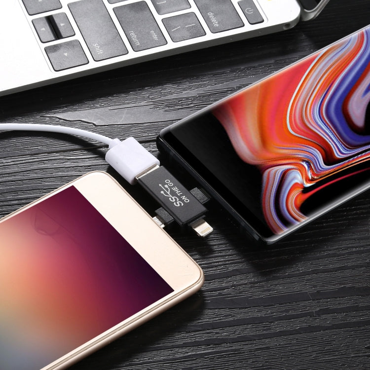 Adaptador multifuncional OTG 3 em 1 USB 3.0 para 8 pinos + Micro USB + USB-C / Type-C