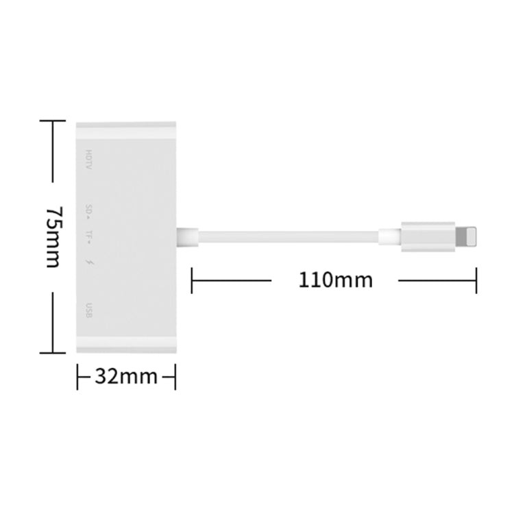 75215 Conversor de Vídeo HD 5 em 1 8 Pinos para HDMI + Slot para Cartão SD + Slot para Cartão TF + USB + Porta de Carregamento 8 Pinos, 75215