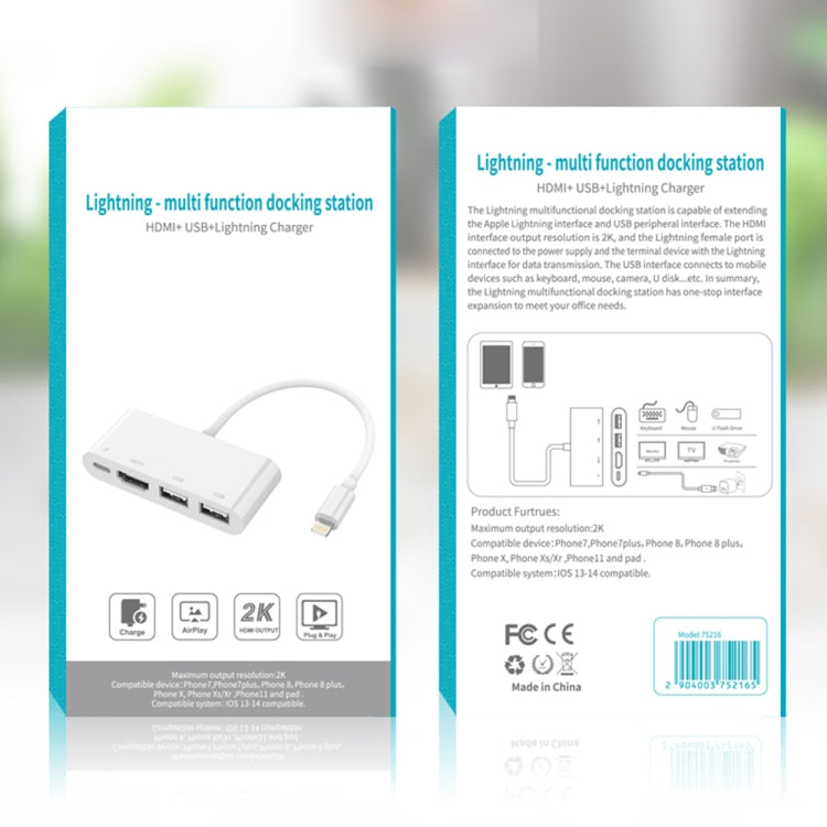 75216 Conversor de Vídeo HD 4 em 1 8 Pinos para HDMI + Carregamento 8 Pinos + 2 Portas USB, 75216