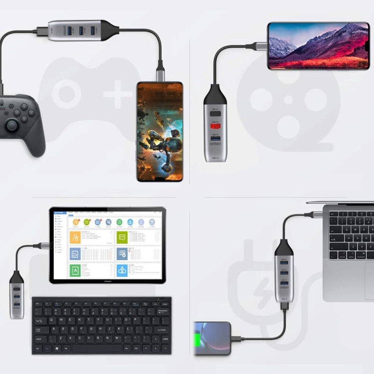 Onten 95118U HUB Multifuncional Conversor Docking Station USB-C / Tipo-C para 4 Portas USB 3.0 4 em 1, 95118U