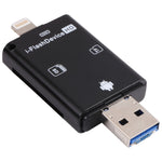 NK-208 Leitor de Cartões 3 em 1 i-Flash TF / SD para 8 Pinos + USB 2.0 + Dispositivos Micro USB (Preto), NK-208 Branco, NK-208 Preto