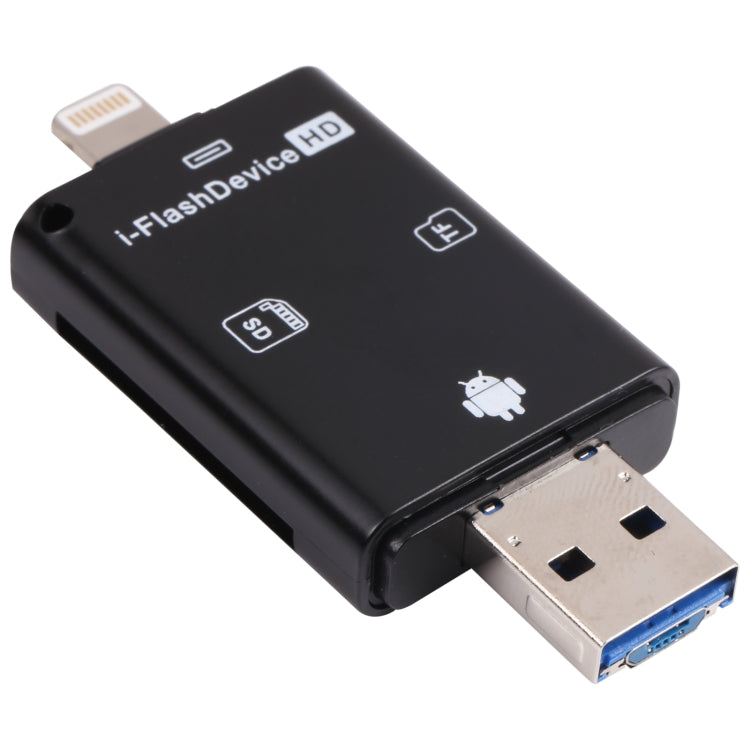 NK-208 Leitor de Cartões 3 em 1 i-Flash TF / SD para 8 Pinos + USB 2.0 + Dispositivos Micro USB (Preto), NK-208 Branco, NK-208 Preto