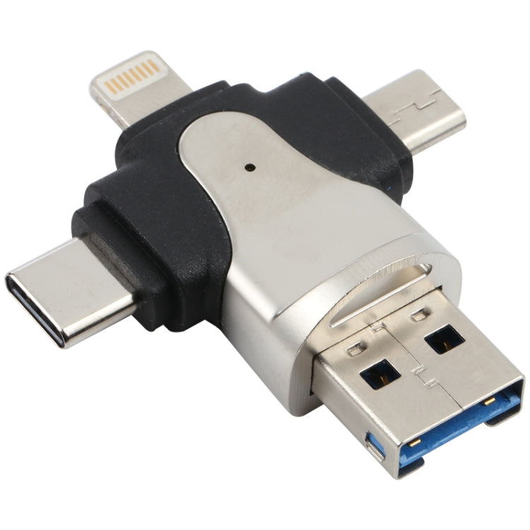 Leitor de Cartões 4 em 1 8 Pinos + USB-C / Tipo-C + Micro USB + USB 3.0 Macho, 4 em 1
