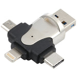 Leitor de Cartões 4 em 1 8 Pinos + USB-C / Tipo-C + Micro USB + USB 3.0 Macho, 4 em 1