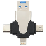 Leitor de Cartões 4 em 1 8 Pinos + USB-C / Tipo-C + Micro USB + USB 3.0 Macho, 4 em 1