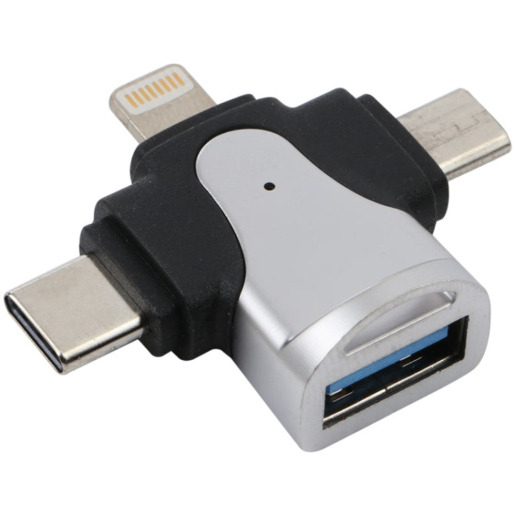 Adaptador 3 em 1 Macho 8 Pinos + USB-C / Tipo-C + Micro USB para Fêmea USB 3.0 Liga de Zinco