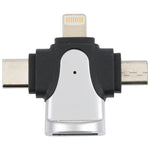 Adaptador 3 em 1 Macho 8 Pinos + USB-C / Tipo-C + Micro USB para Fêmea USB 3.0 Liga de Zinco