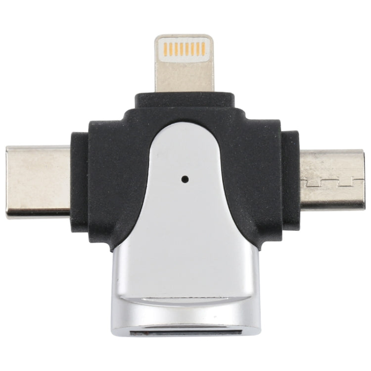 Adaptador 3 em 1 Macho 8 Pinos + USB-C / Tipo-C + Micro USB para Fêmea USB 3.0 Liga de Zinco