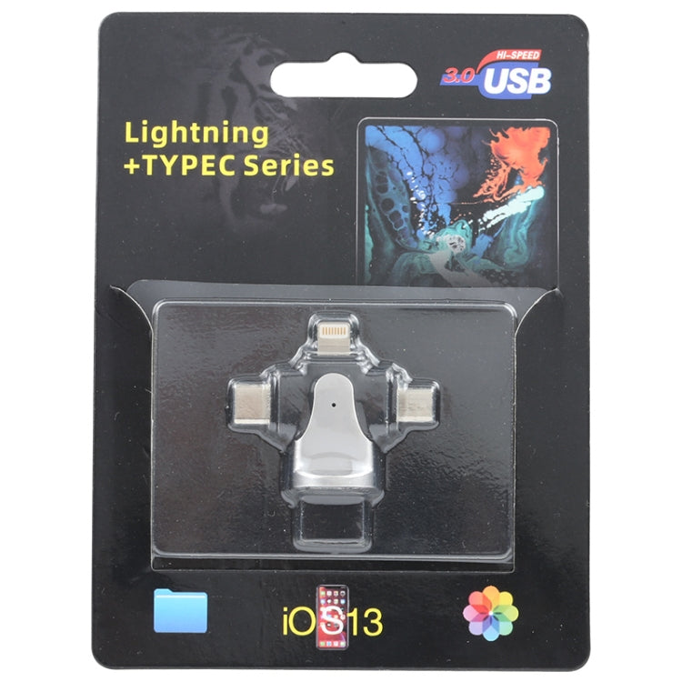 Adaptador 3 em 1 Macho 8 Pinos + USB-C / Tipo-C + Micro USB para Fêmea USB 3.0 Liga de Zinco