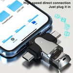 Adaptador 3 em 1 Macho 8 Pinos + USB-C / Tipo-C + Micro USB para Fêmea USB 3.0 Liga de Zinco