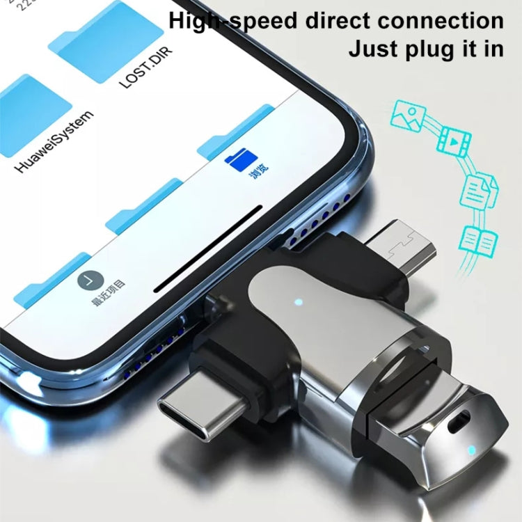 Adaptador 3 em 1 Macho 8 Pinos + USB-C / Tipo-C + Micro USB para Fêmea USB 3.0 Liga de Zinco