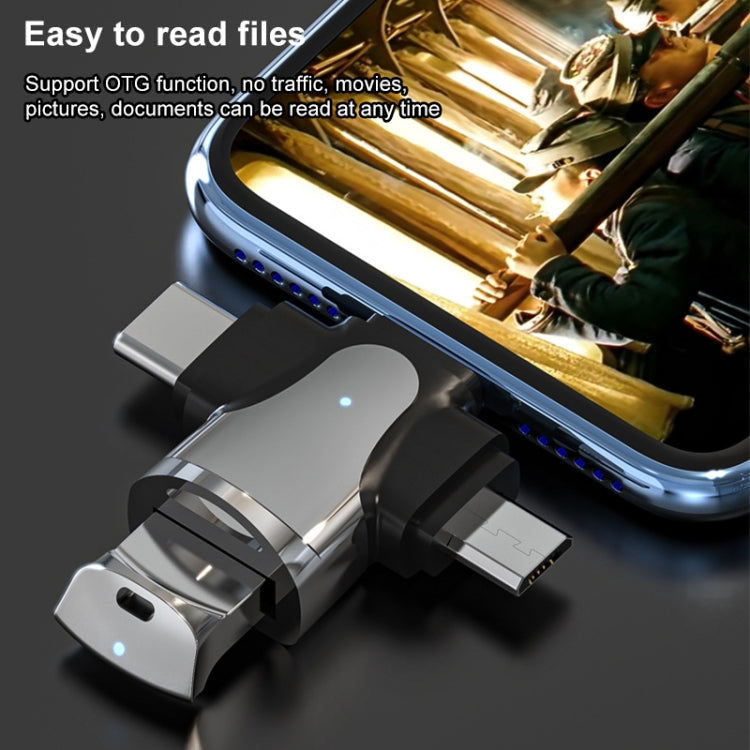 Adaptador 3 em 1 Macho 8 Pinos + USB-C / Tipo-C + Micro USB para Fêmea USB 3.0 Liga de Zinco