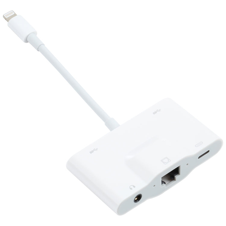 NK-1033 Adaptador 5 em 1 Macho 8 Pinos para Duplo USB + AUX 3,5mm + Ethernet + Energia 8 Pinos Fêmea, NK-1033