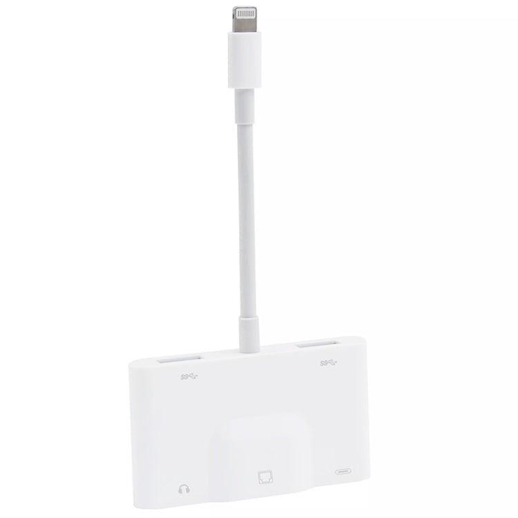 NK-1033 Adaptador 5 em 1 Macho 8 Pinos para Duplo USB + AUX 3,5mm + Ethernet + Energia 8 Pinos Fêmea, NK-1033