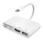 Adaptador Digital AV OTG 5 em 1 Macho 8 Pinos para USB + HDMI + Slot para Cartão TF / SD + Energia 8 Pinos Fêmea, Slot para Cartão TF / SD