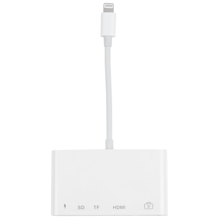 Adaptador Digital AV OTG 5 em 1 Macho 8 Pinos para USB + HDMI + Slot para Cartão TF / SD + Energia 8 Pinos Fêmea, Slot para Cartão TF / SD
