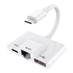 3 in 1 USB-C / Type-C Male to USB + 100M RJ45 Ethernet + Type-C Power Female Adapter, 3 in 1