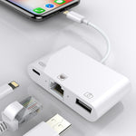 Cabo Conversor Digital de Vídeo OTG NK-107 3 em 1 Ethernet + USB + 8 Pinos Portas Fêmea de Carregamento para 8 Pinos Macho