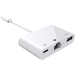 Cabo Conversor Digital de Vídeo OTG NK-107 3 em 1 Ethernet + USB + 8 Pinos Portas Fêmea de Carregamento para 8 Pinos Macho