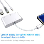 Cabo Conversor Digital de Vídeo OTG NK-107 3 em 1 Ethernet + USB + 8 Pinos Portas Fêmea de Carregamento para 8 Pinos Macho