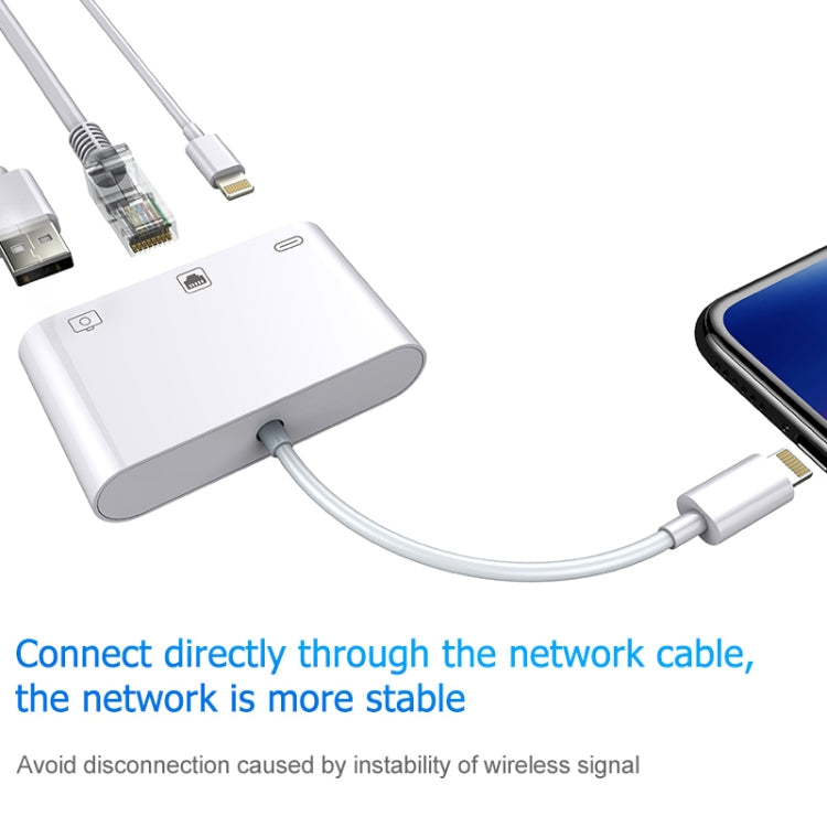 Cabo Conversor Digital de Vídeo OTG NK-107 3 em 1 Ethernet + USB + 8 Pinos Portas Fêmea de Carregamento para 8 Pinos Macho