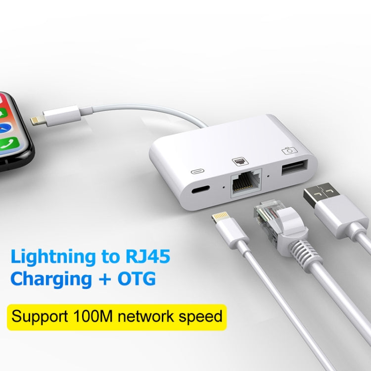 Cabo Conversor Digital de Vídeo OTG NK-107 3 em 1 Ethernet + USB + 8 Pinos Portas Fêmea de Carregamento para 8 Pinos Macho
