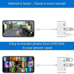 Cabo Conversor Digital de Vídeo OTG NK-107 3 em 1 Ethernet + USB + 8 Pinos Portas Fêmea de Carregamento para 8 Pinos Macho