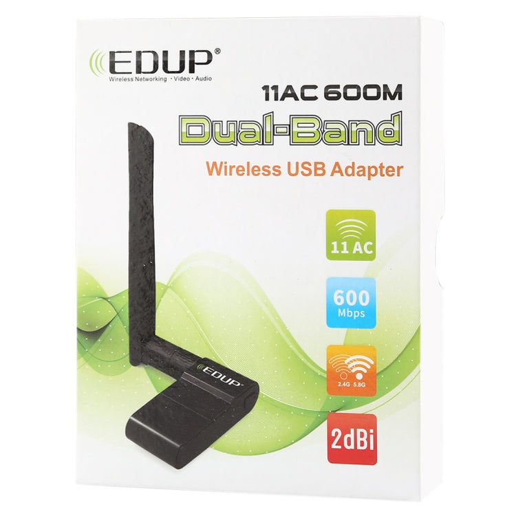 Adaptador Ethernet USB sem fios de banda dupla 11AC 600Mbps EDUP EP-AC1635 com antena 2dBi para portátil / PC, EP-AC1635
