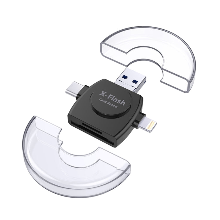 X-Flash R01 Leitor de Cartão SD / TF Interface 3 em 1 8 Pinos + USB-C / Tipo-C + Micro USB