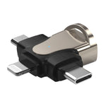 Adaptador OTG 3 em 1, USB para Type-C / Micro USB / 8 pinos
