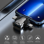 Adaptador OTG 3 em 1, USB para Type-C / Micro USB / 8 pinos