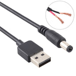 Cabo de Alimentação USB 3A para Plug DC 5,5 x 2,1mm, Comprimento: 1m, USB para DC 5,5x2,1mm