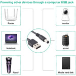 Cabo de Alimentação USB 3A para Plug DC 5,5 x 2,1mm, Comprimento: 1m, USB para DC 5,5x2,1mm
